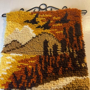 Vintage Retro Swedish Wool Rya Rug wallhanging Scandinavian Textile Home Decor 1960s.
