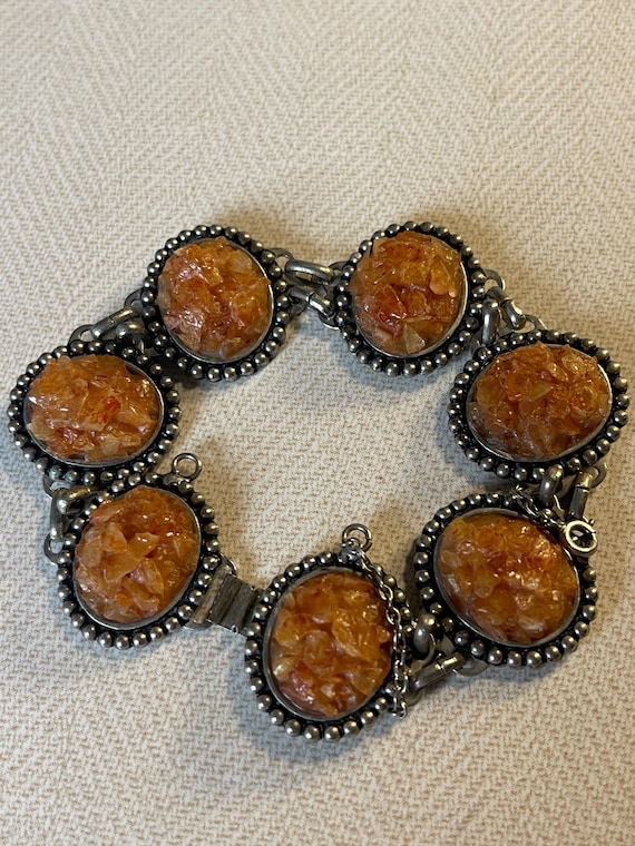 Bracelet Vintage En Argent Sterling Avec Pierres Rouges - Fermoir Détaillé - Longueur 17-18 Cm