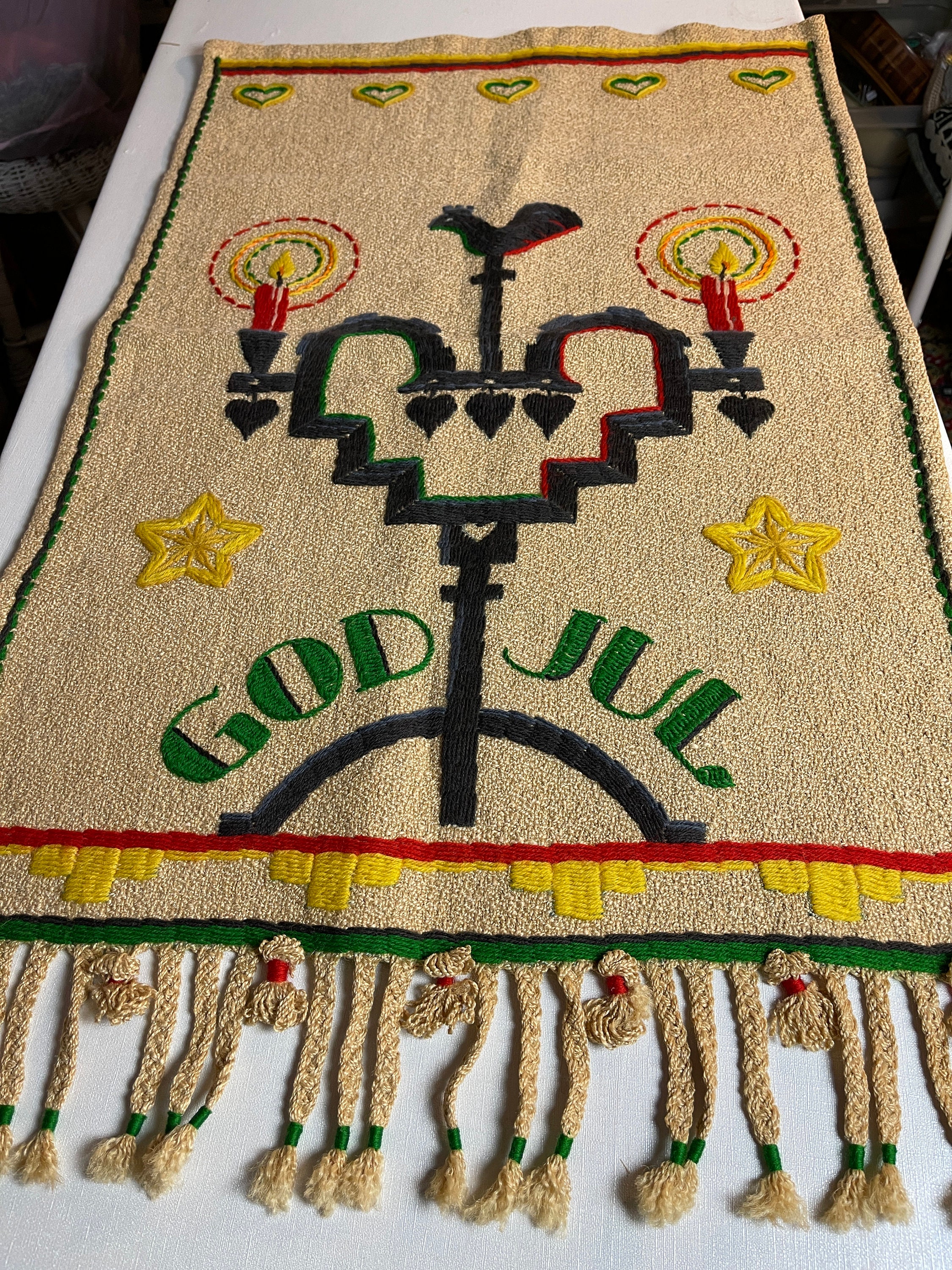 Hand Embroidered Christmas Tapestry Hand-embroidered With Hand Embroidered Christmas Tapestry Hand-embroidered With