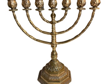 Brass menorah, Jewish candlestick, seven-branched candlestick, golden candle holder for seven candles, Heavy = 3.5kg