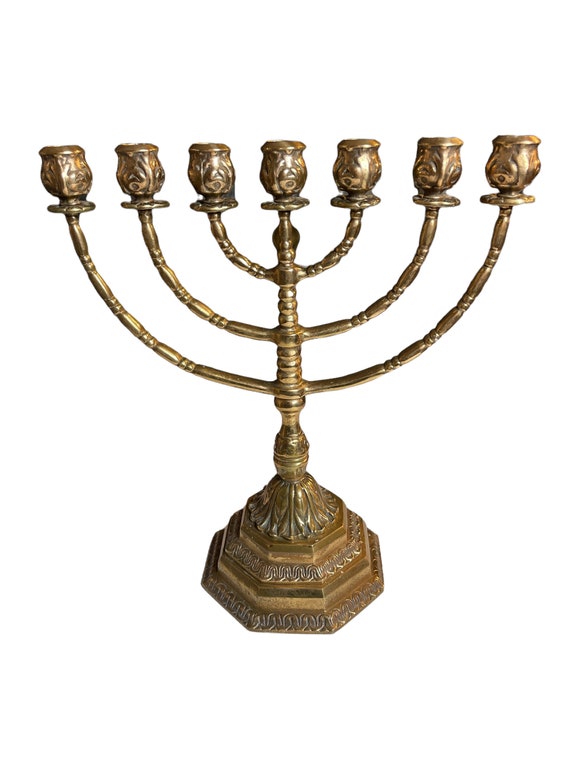 真鍮製の燭台、ユダヤ教の燭台、7 本の燭台、7 本のろうそくを立てる