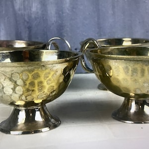 4 small sweet punch or mulled wine mugs in hammered shiny metal