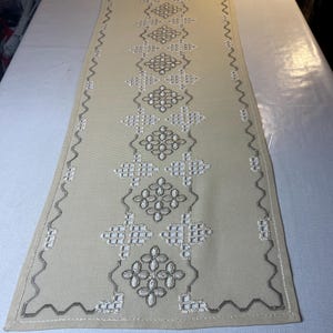 Vintage Hand Embroidered Hardanger Embroidered Table Runner, Hardanger Table Decoration, , Hand Embroidery in Hardanger Sewing from Sweden