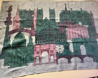 Lamont linen Buildings from London  Towel for the kitchen. vintage and retro