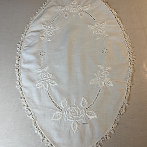 Beautiful hand-embroidered tablecloth from Sweden  White on white