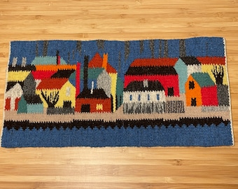 Fantastic fine handwoven Flemish tapestry The city by the water ... Beautiful Swedish made wall hanging