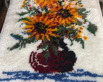 Beautiful Vintage Wall Hanging Scandinavian Rya Rug with flowers, Rya Rug Tapestry. Swedish