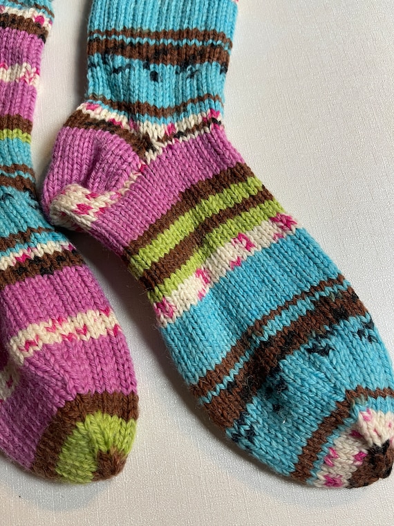 Hand Knitted Wool Socks, Mismatched Socks For Wom… - image 5