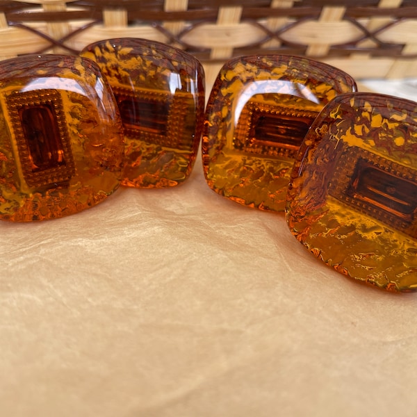 Swedish Vintage Cabinet glass knobs/ Amber Stone colored /decorative details -60s