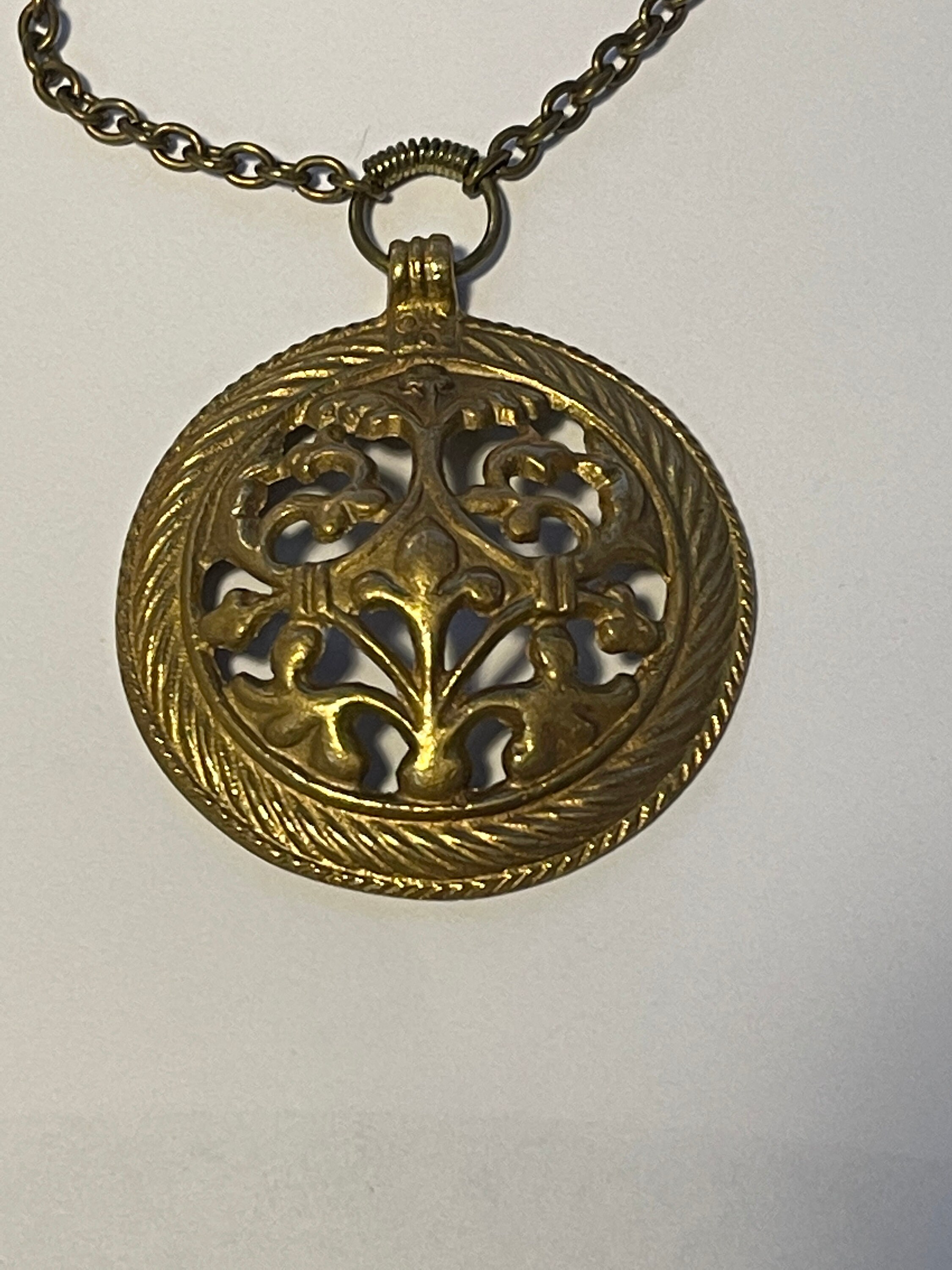 Old Kalevala Koru Large Pendant With Chain in Bronze From Finland 