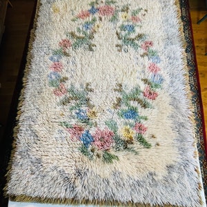Scandinavian Vintage Wool Rya Rug  Swedish Mid Century Handmade Wool Carpet Scandinavian Design