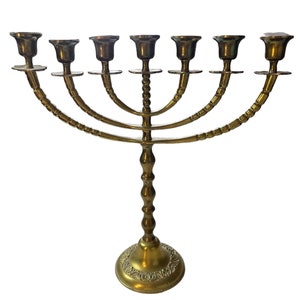 Brass Menorah, Jewish Candlestick, Seven Branch Candlestick, Brass Candle Holder for Seven Candles