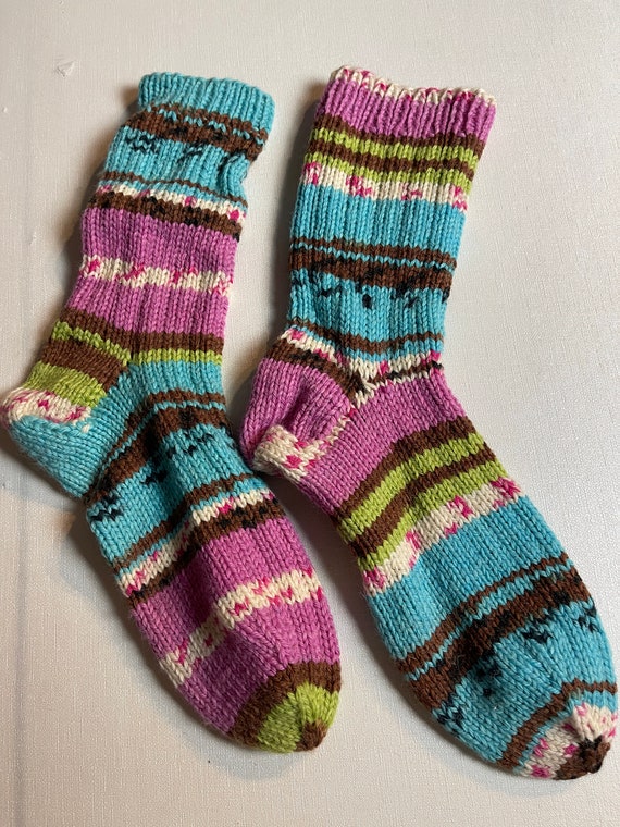 Hand Knitted Wool Socks, Mismatched Socks For Wom… - image 2