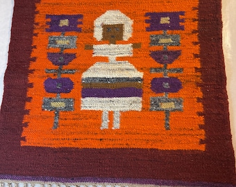 Kilim Wall hanging / tapestry hand woven in wool with motif with folkart.