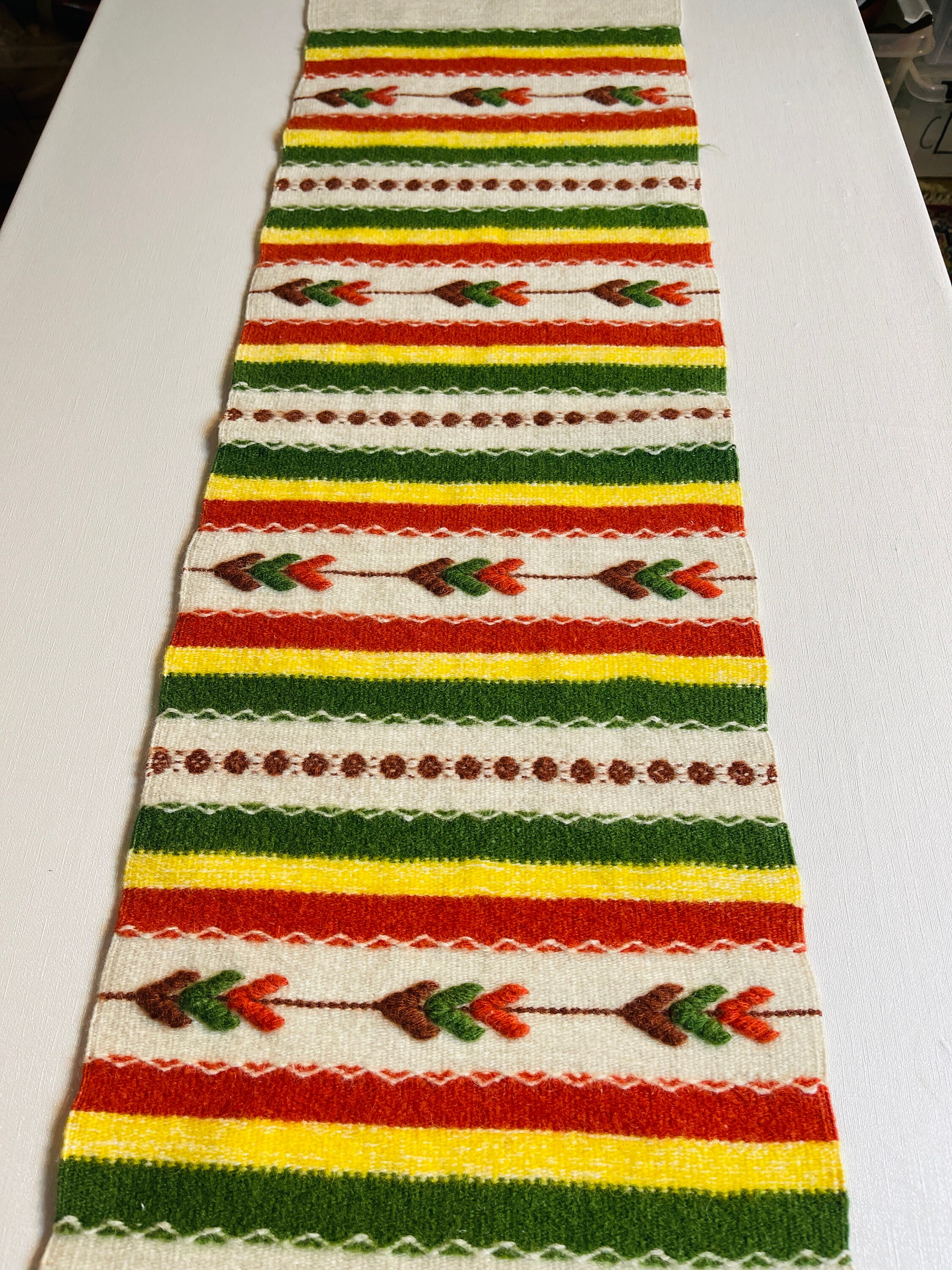 Handwoven Wool Table Runner, Vintage From Sweden 11" 41, 3"