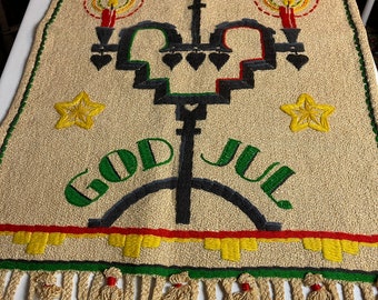 Sweden＊GOD JUL＊Christmas tapestry・* Vintage Norwegian Christmas Tapestry: God Jul Embroidered