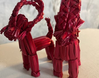 2 red Christmas goats made of straw, from Sweden. Rare find