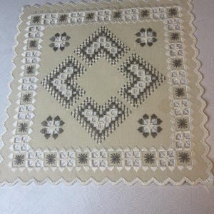 Vintage Hand Embroidered Hardanger Embroidered Table Cloth , Hardanger Table Decoration, , Hand Embroidery in Hardanger Sewing