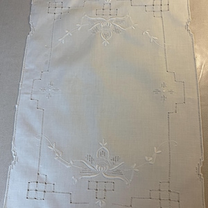 Beautiful hand-embroidered tablecloth from Sweden  White on white