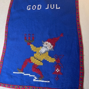 Christmas wall hanging decoration Hand embroidered motif. God Jul