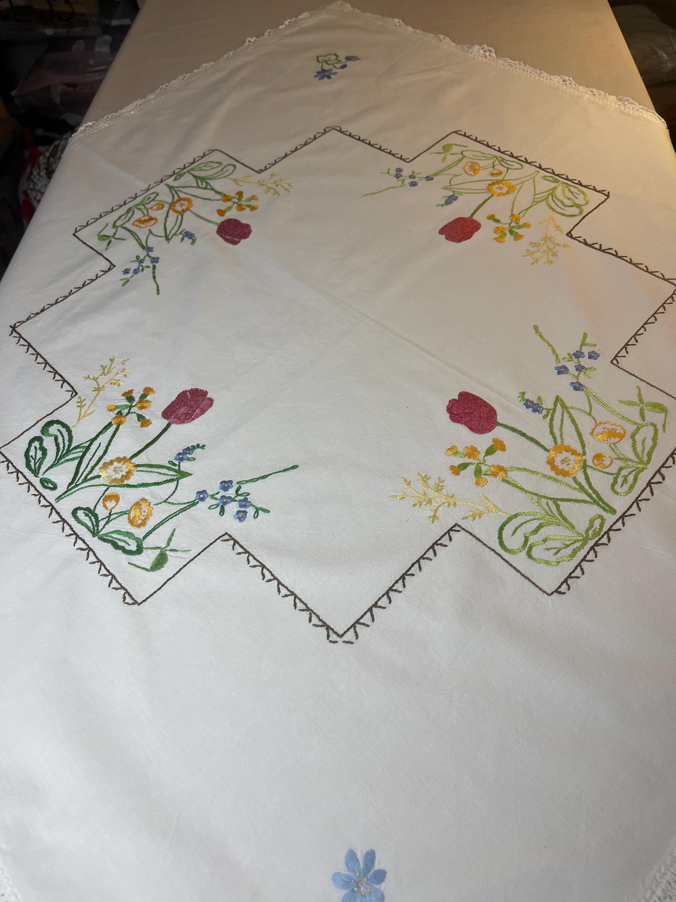 Older Vintage Hand-embroidered Tablecloth Embroidered With Cross
