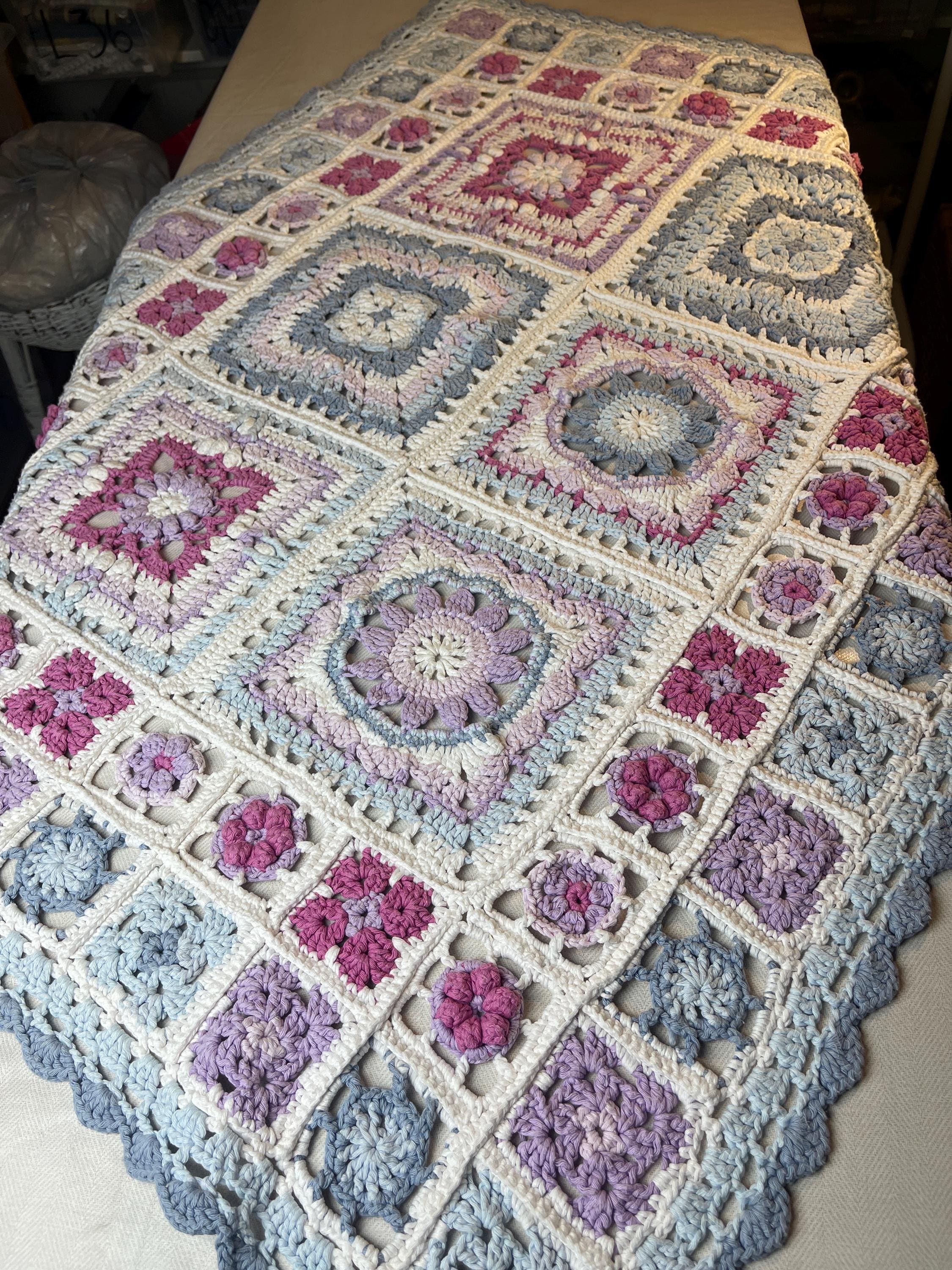 Handmade Crochet Granny Square Blanket, Very Cozy. Vintage Hand