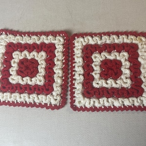 Swedish handcrochet potholders in red  and white
