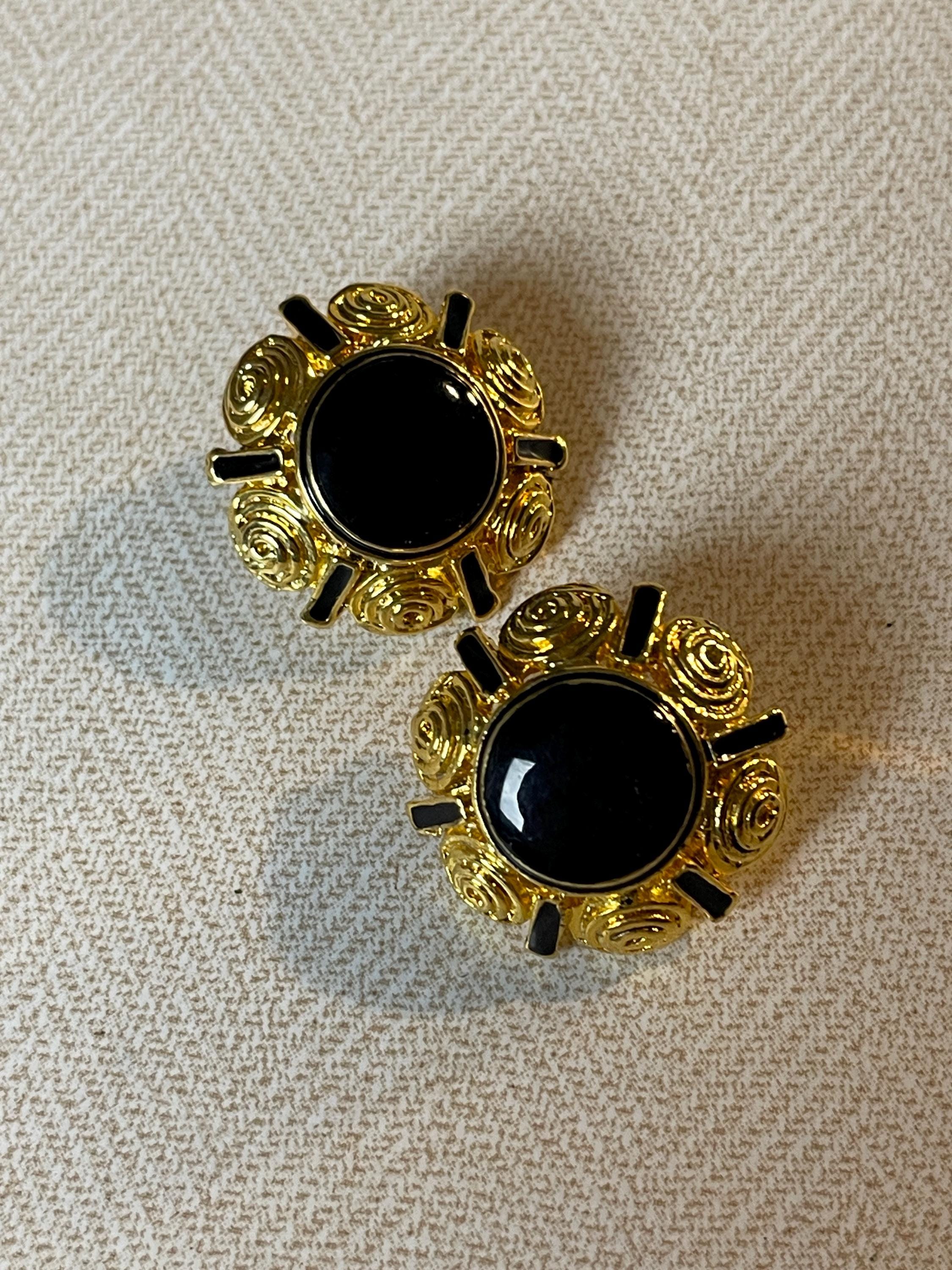 Boucles Créateur Vintage – Doré Et Noir, Clips Perle Noire – TTBÉ