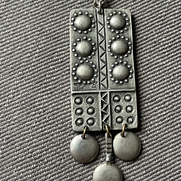 Swedish Roland Landerholm Vintage Modernist Pewter Pendant Necklace - Marked "Tenn" /Pewter) and "R Landerholm" - Scandinavian Jewelry -Boho