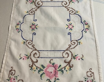 Very Beautiful older and vintage hand embroidered table cloth / runner