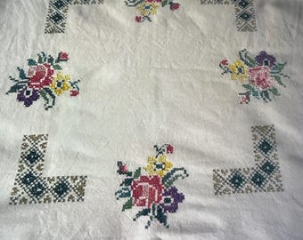 Nice older vintage hand embroidered tablecloth