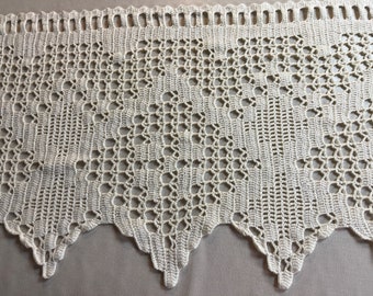 Rideau Fait Main Au Crochet - Motif étoiles, Dimensions 45x80 Cm, Coton Blanc, Artisanat Français