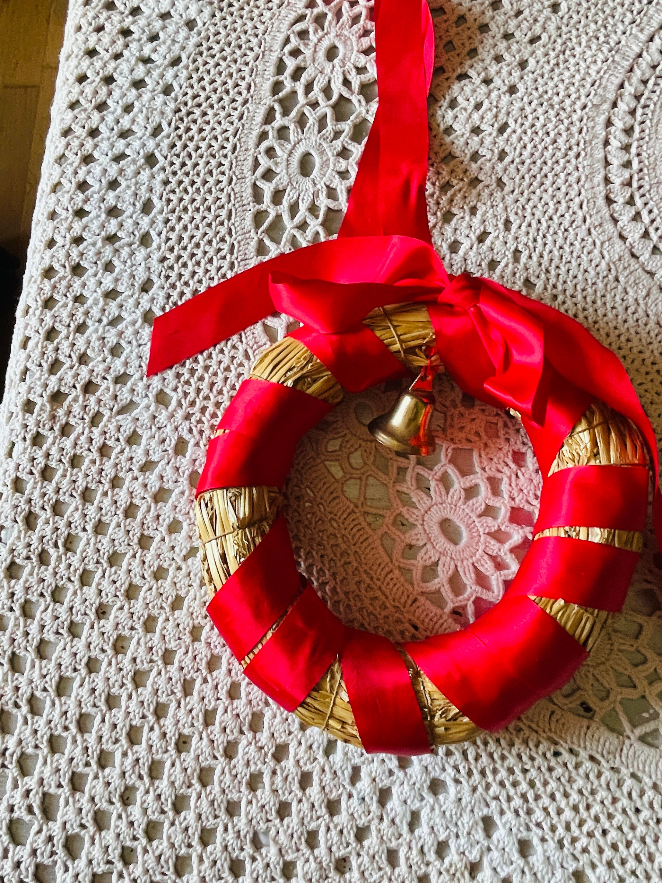 Chocolate Straw String Ribbon Handmade Straw Ring With Red Ribbons Handmade in Sweden. Nice to Hang ...