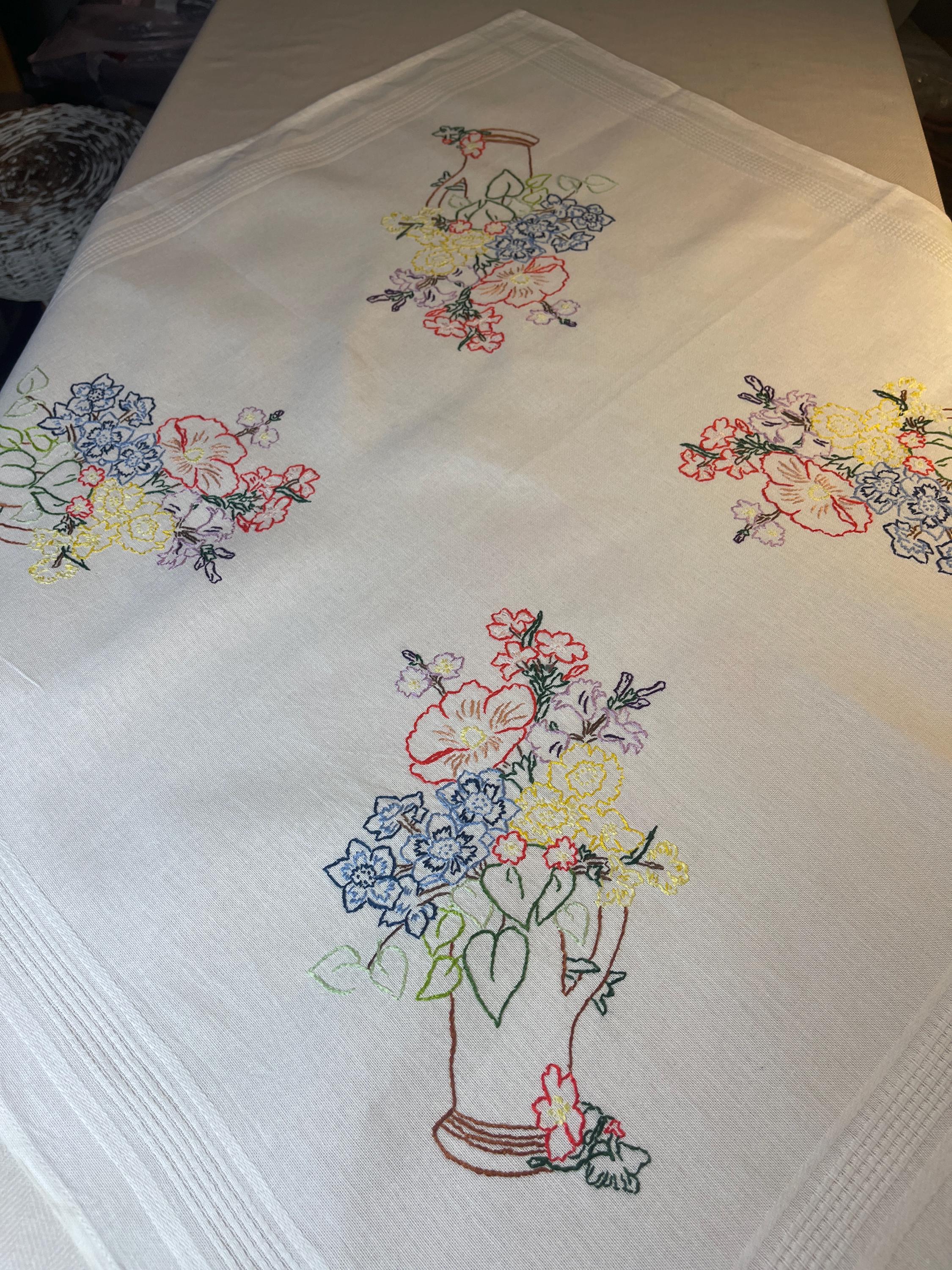Swedish vintage cloth・* ② 120×130 Very Cute Vintage Hand-embroidered Swedish Cloth, From Sweden