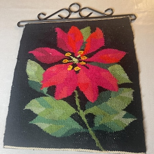 Fine Swedish handwoven Flemish tapestry Beautiful red flower,