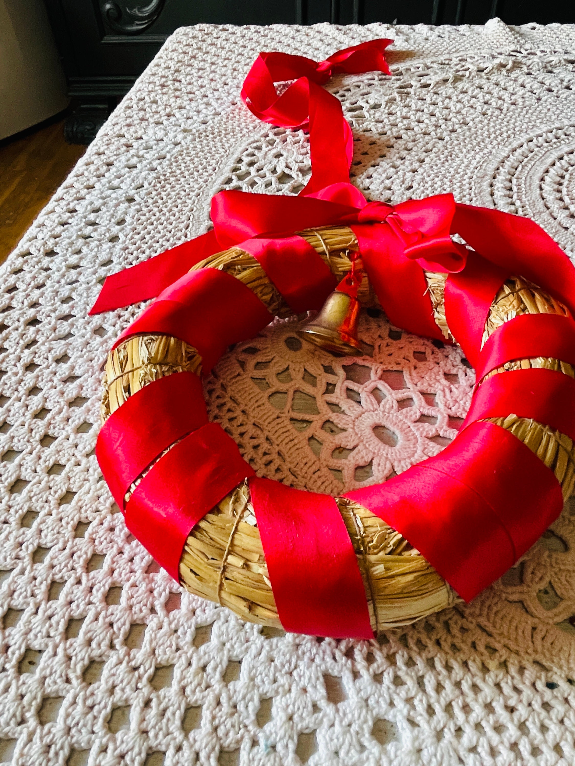 Chocolate Straw String Ribbon Handmade Straw Ring With Red Ribbons Handmade in Sweden. Nice to Hang ...