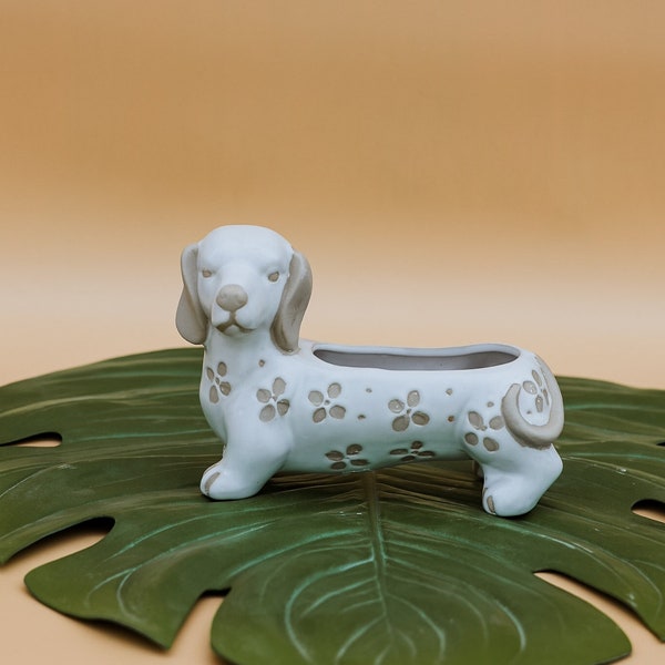 Wiener Dog Dachshund Planter • Ceramic Succulent Planter • Animal Planter • Small Planter for Shelf • Dog Lover Gift • Gift for Her