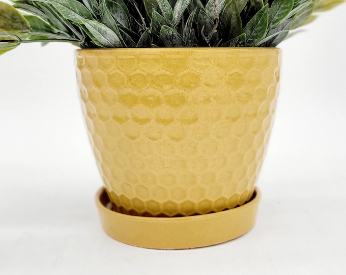 5 Mustard Yellow Planter Pot With Saucer Drainage Hole Etsy