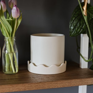 5&quot; White Ceramic Planter with Drainage and Saucer • Fits 4&quot; and 6&quot; Plants • Minimalist Planter • Succulent Planter for Her