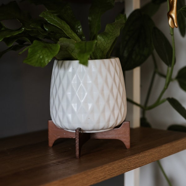 5" White Ceramic Planter Pot with Stand • Modern Plant Pot • Indoor Planter • Houseplant Flower Pot • Succulent Planter • Gift for Mom