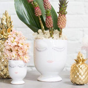 13 cm Keramik Gesicht Blumentopf mit roten Lippen • Zimmerpflanzen Dekor • Geschenk für Frau, Mutter • Süßer einzigartiger Übertopf