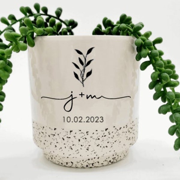 Personalized Wedding Gift for Couple • Ceramic Planter with Names Indoor Plant Pot • Custom Bridal Shower Gift for Bride • New Home