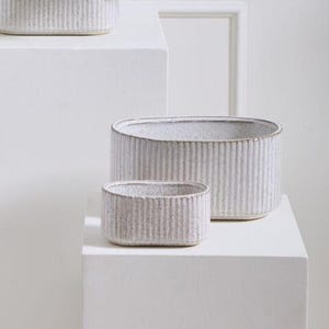 オーバルセラミックプランターポット • ファームハウスプラントポットセット • ロング屋内プランター • 観葉植物フラワーポット • 多肉植物陶器 • お母さんへの植物ギフト