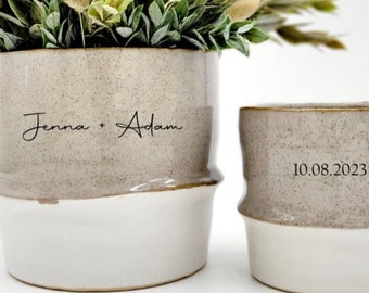 Personalized Planter Wedding Gift for Bridal Shower • Gift for Bride • Unique Couples Gift • New Home Gift • Ceramic Two Toned Planter