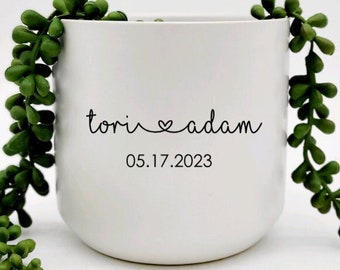 Personalized Wedding Gift Plant Pot • Custom Engagement Gift for Bridal Shower • Housewarming Gift • Anniversary Gift for Couple
