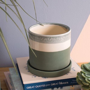 Blue Ceramic Plant Pot with Drainage • Modern Teal Planter, Succulent Planter with Hole • Unique Planter for Live Plants