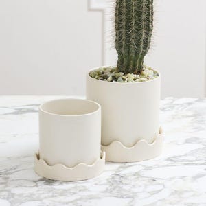 White Ceramic Plant Pot with Drainage Hole, Saucer • Modern Indoor Planter • Plant Lover Gift • White Plant Pot • Gift for Her