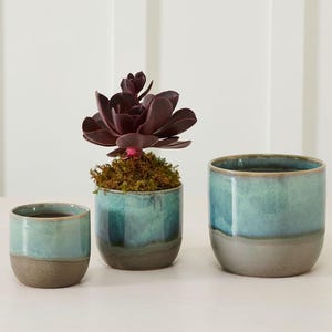 Blue Green Ceramic Planter • 5&quot; Indoor Outdoor Plant Pot • Gift for Her • Gift for Him • Home Decor