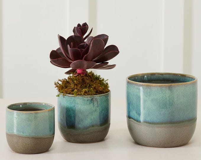 Blue Green Ceramic Planter • 5" Indoor Outdoor Plant Pot