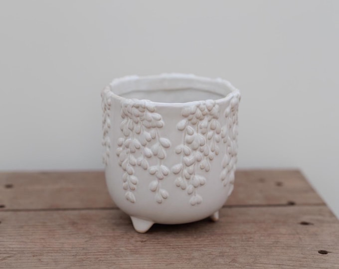Trailing Vines Ceramic Planter • Footed Whimsical Plant Pot